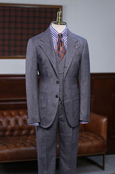 Reg Regular Dark Gray Plaid Three Pieces Slim Fit Custom Business Suit